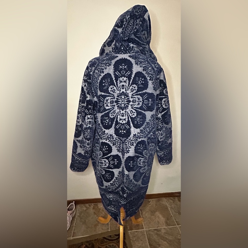 Anthropologie Women's Hooded Navy Chenille/Tapestry Parka/Jacket /Coat size XLP. - Picture 3 of 12